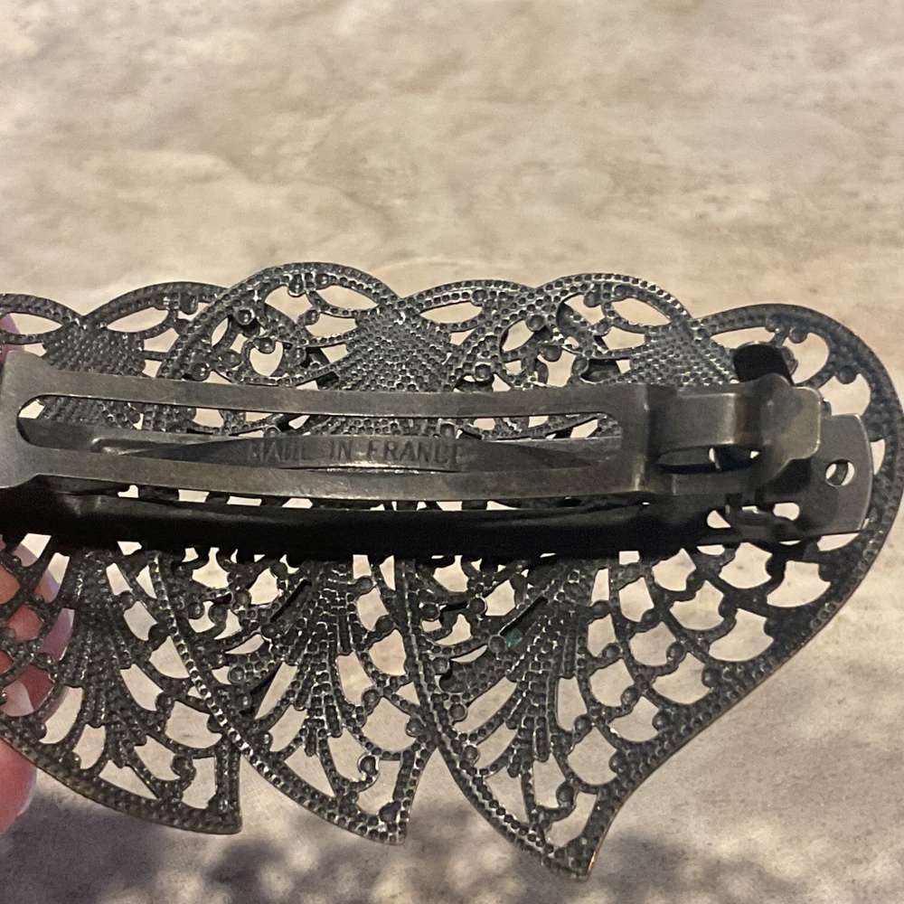 Filigree Hair Barrette Copper vintage 3” long Black - Picture 3 of 4